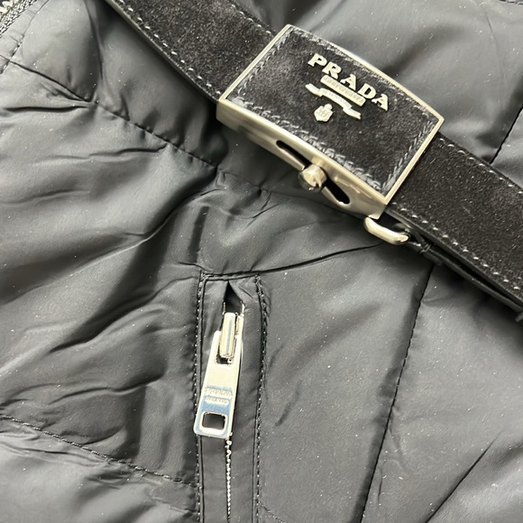 Prada Milano black nylon belted white goose down zippered suede belt tech wear - Picture 8 of 14
